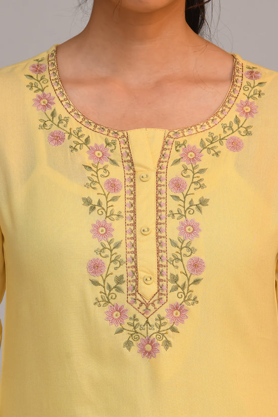 Yellow Yoke Embroidered Top