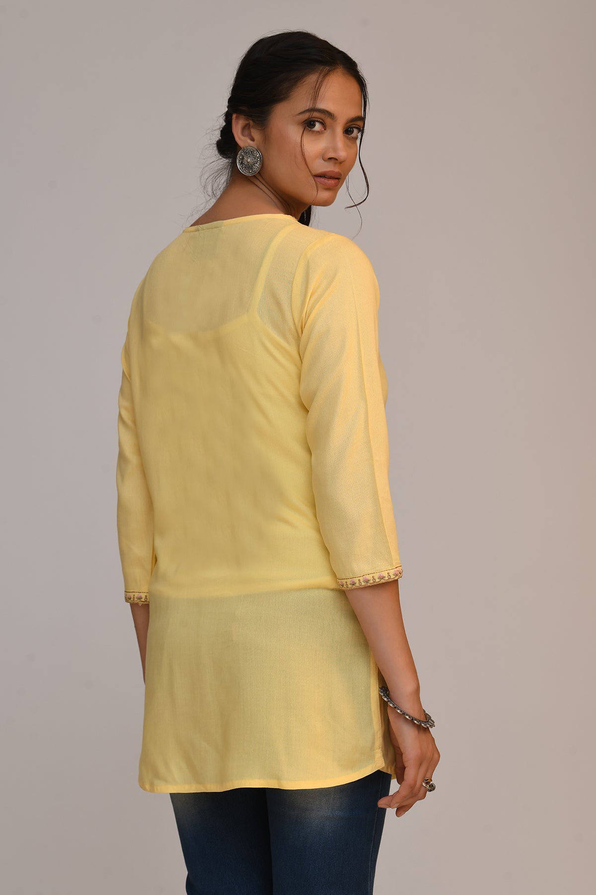 Yellow Yoke Embroidered Top