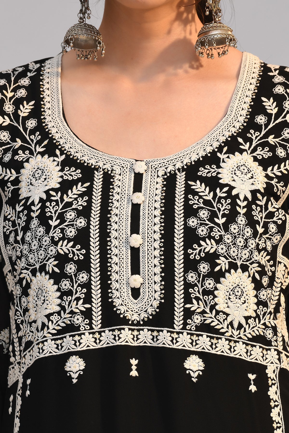 Black Chikankari Straight Kurta 3 Pcs Set