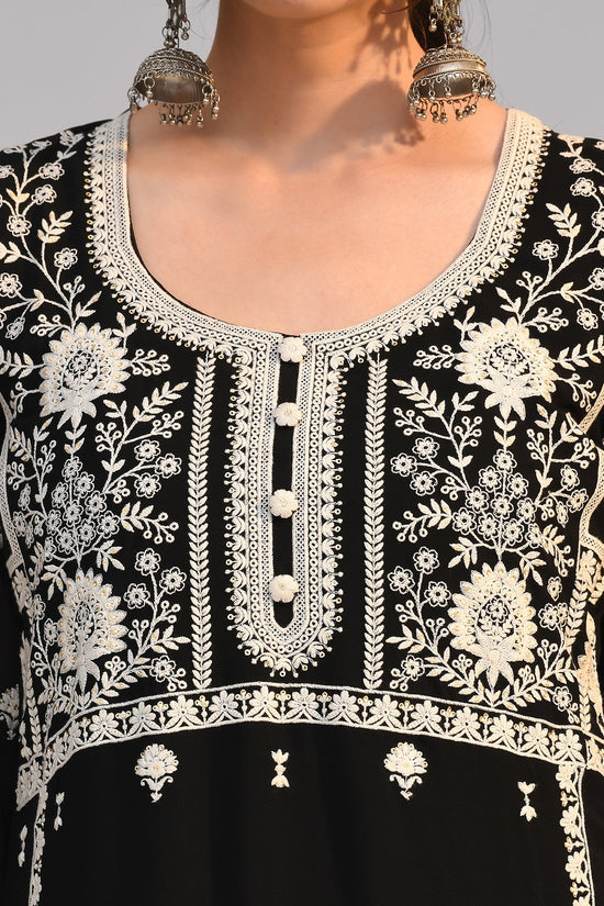 Black Chikankari Straight Kurta 3 Pcs Set