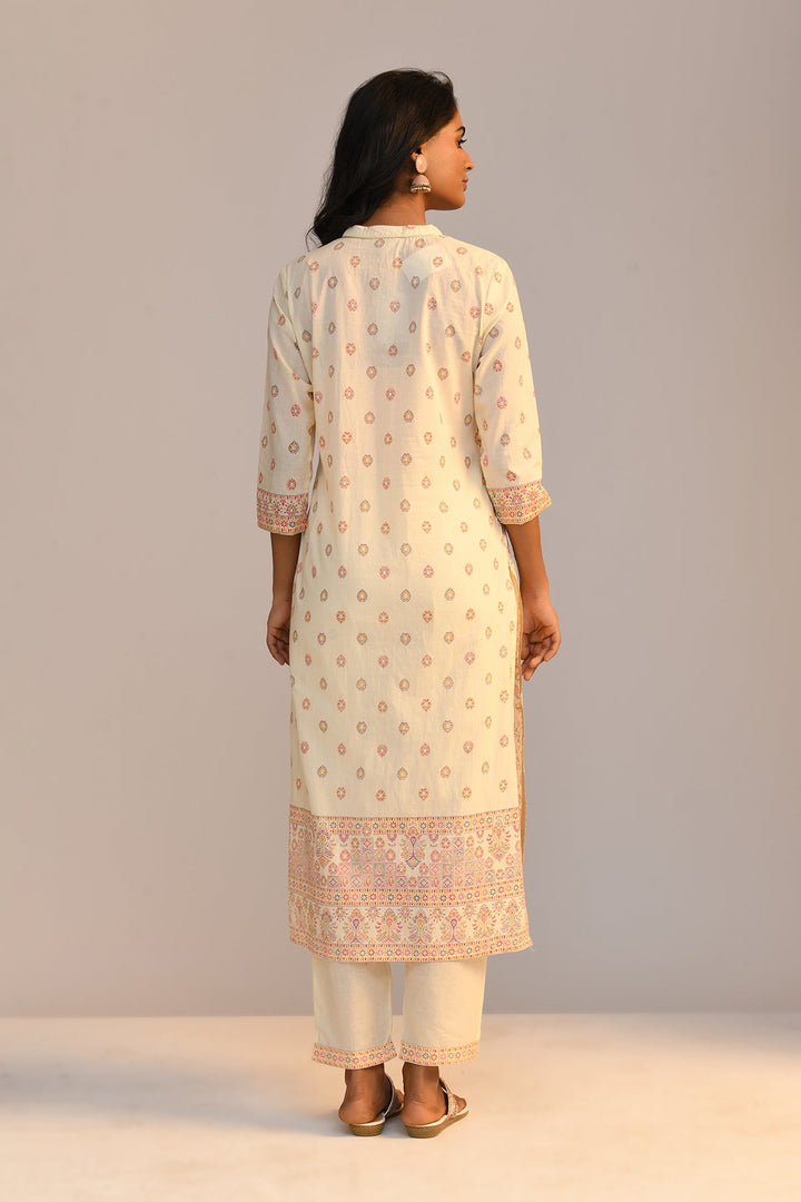 Cream Printed Kurta Set