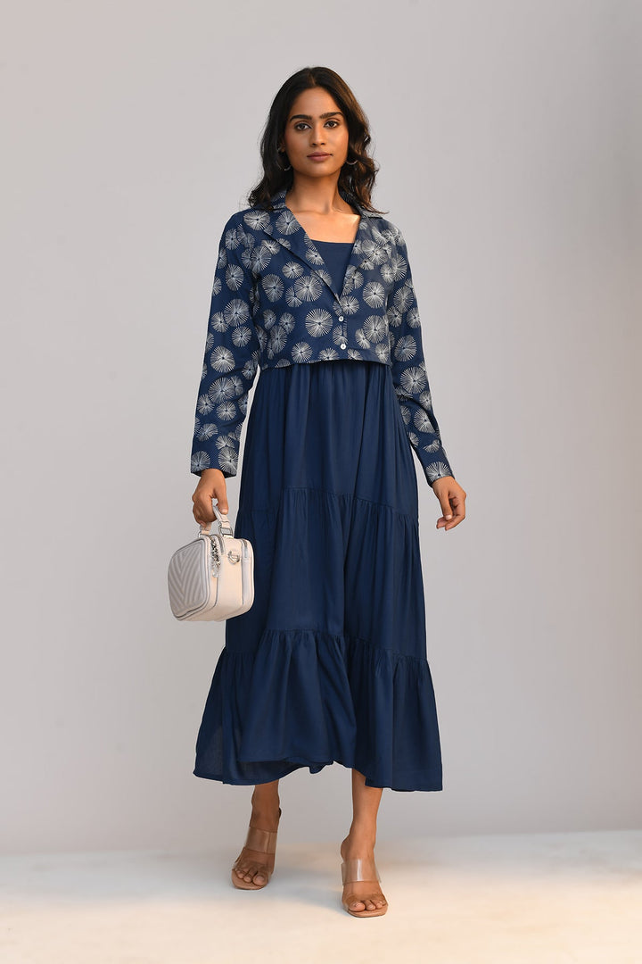 Blue Dress With Printed Jacket