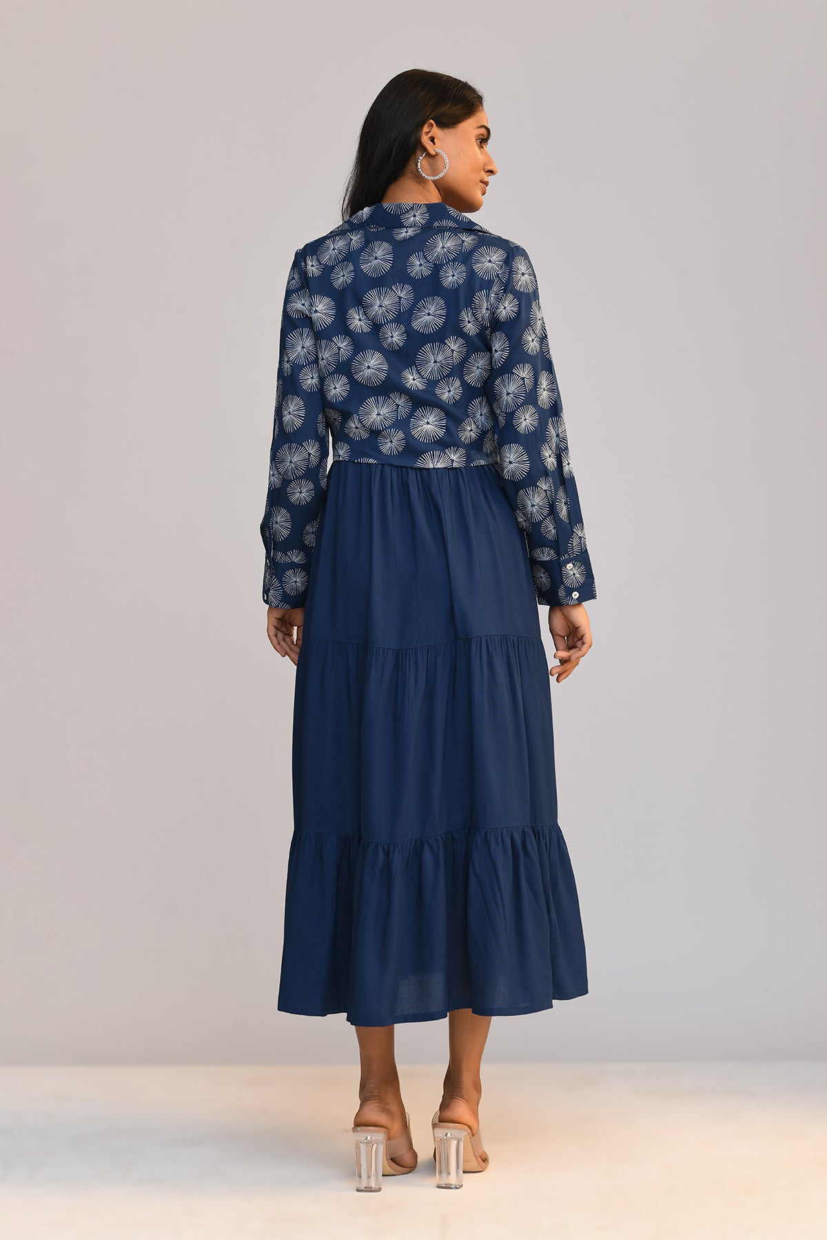 Blue Dress With Printed Jacket