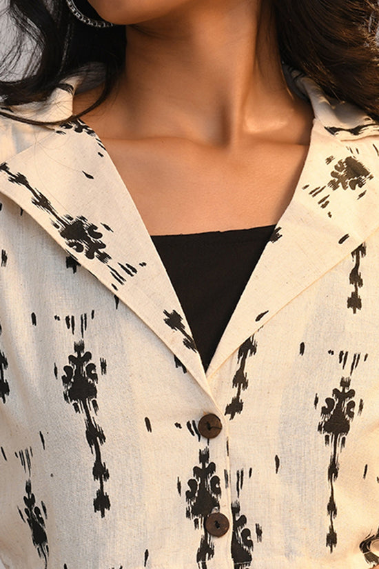 Black Dress With Cream Printed Jacket