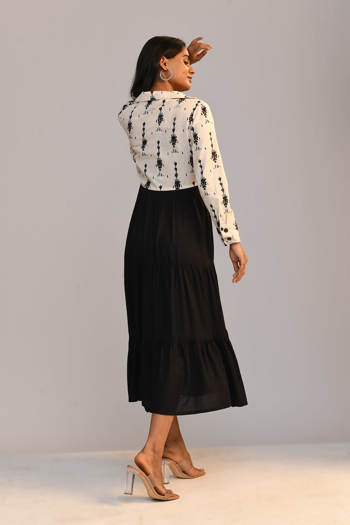 Black Dress With Cream Printed Jacket