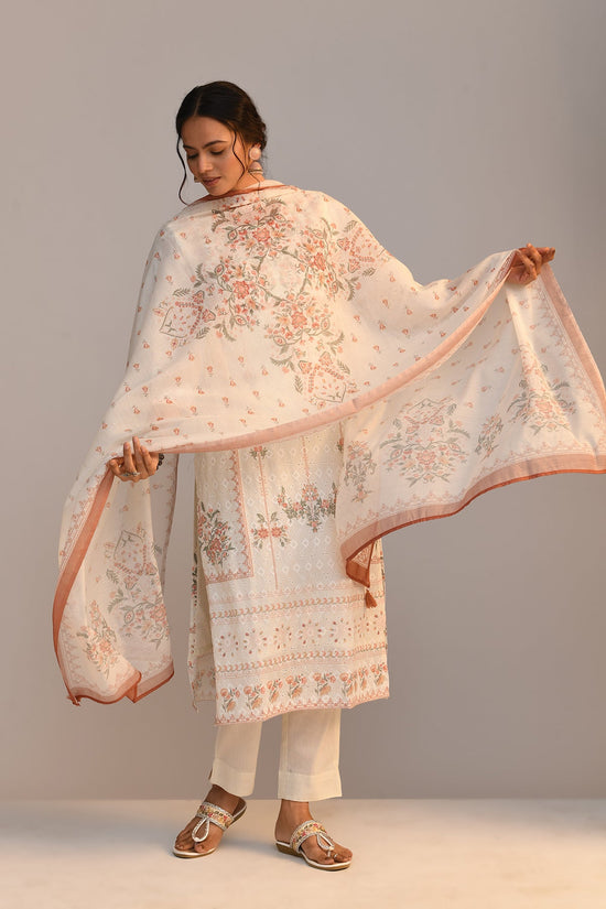 Cream Embroidered Straight Kurta Set