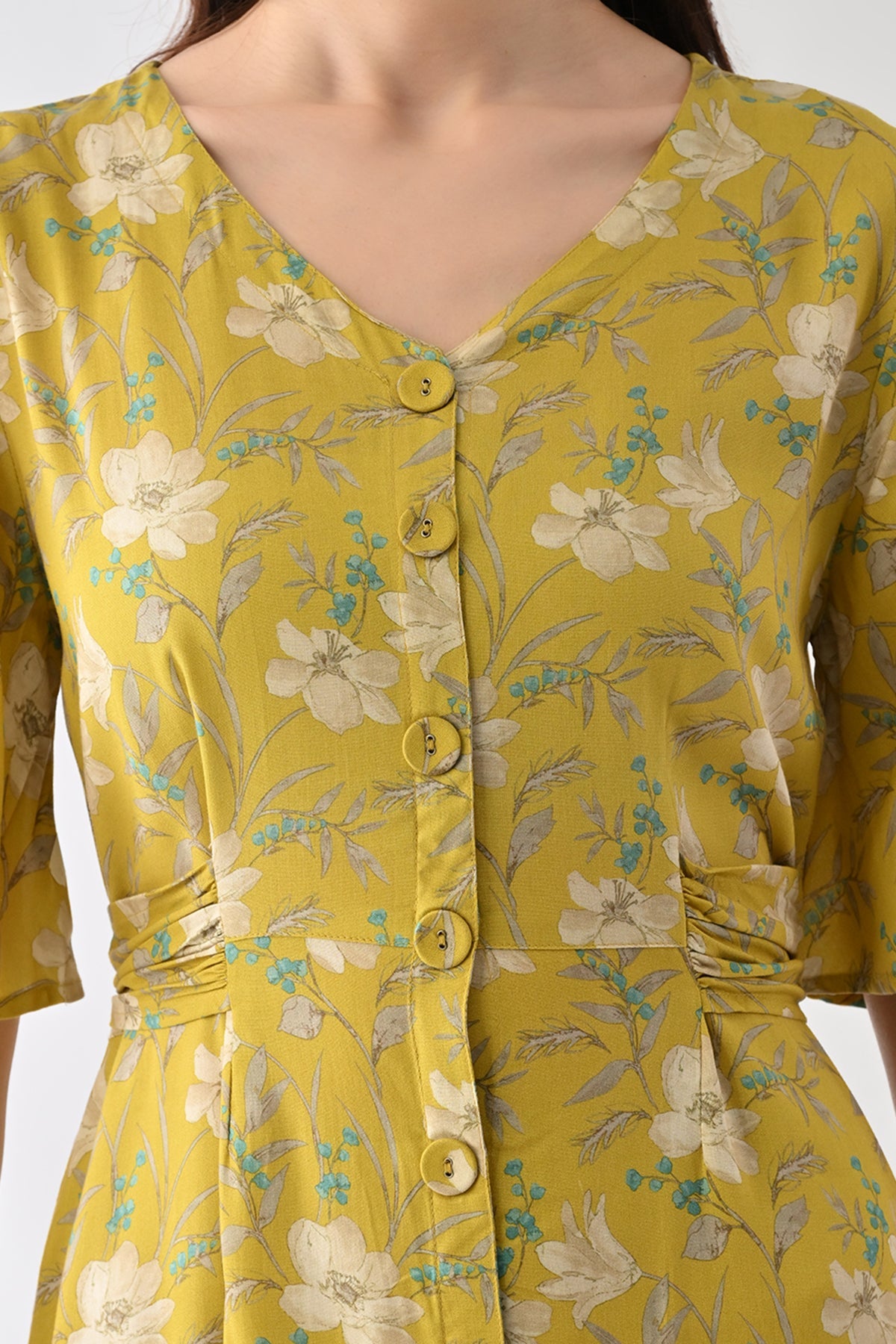 Yellow A-line Printed Dress