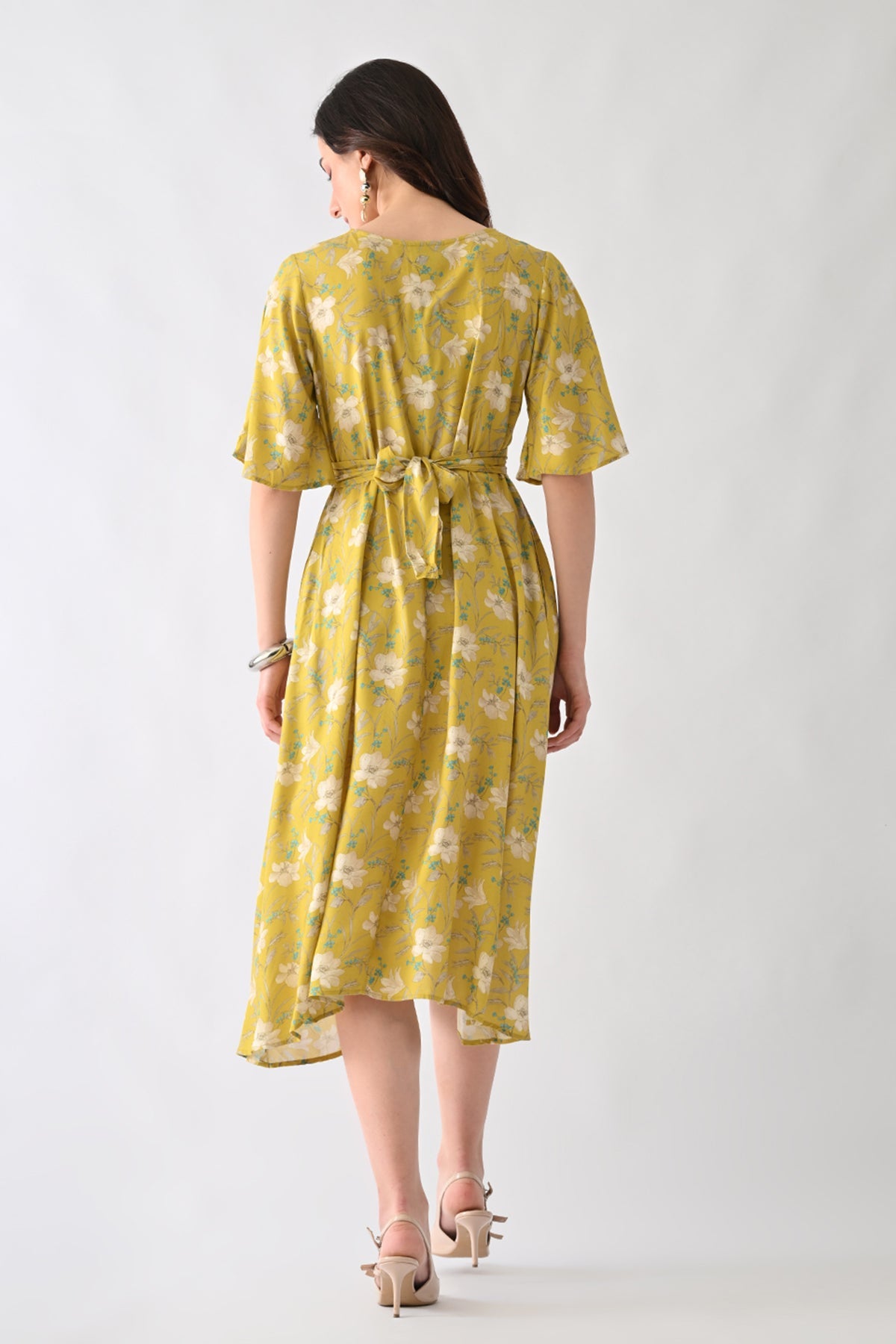 Yellow A-line Printed Dress
