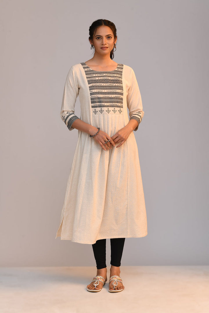 Cream Yoke Embroidered Kurta