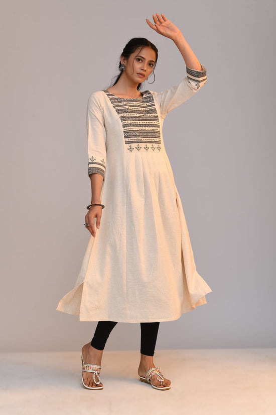 Cream Yoke Embroidered Kurta