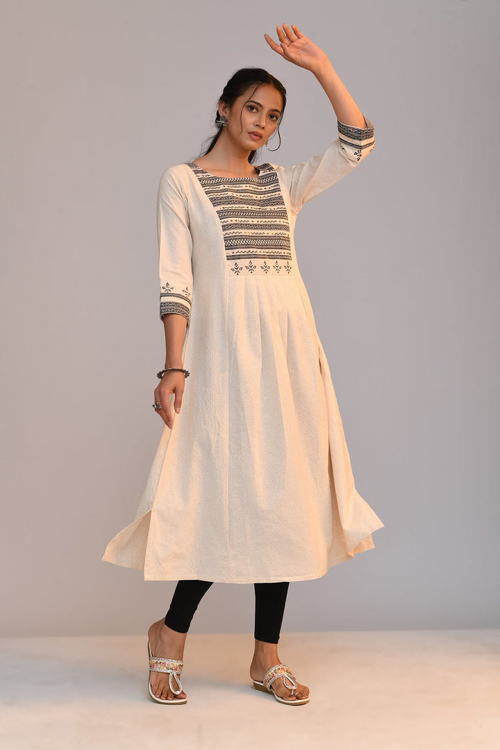 Cream Yoke Embroidered Kurta