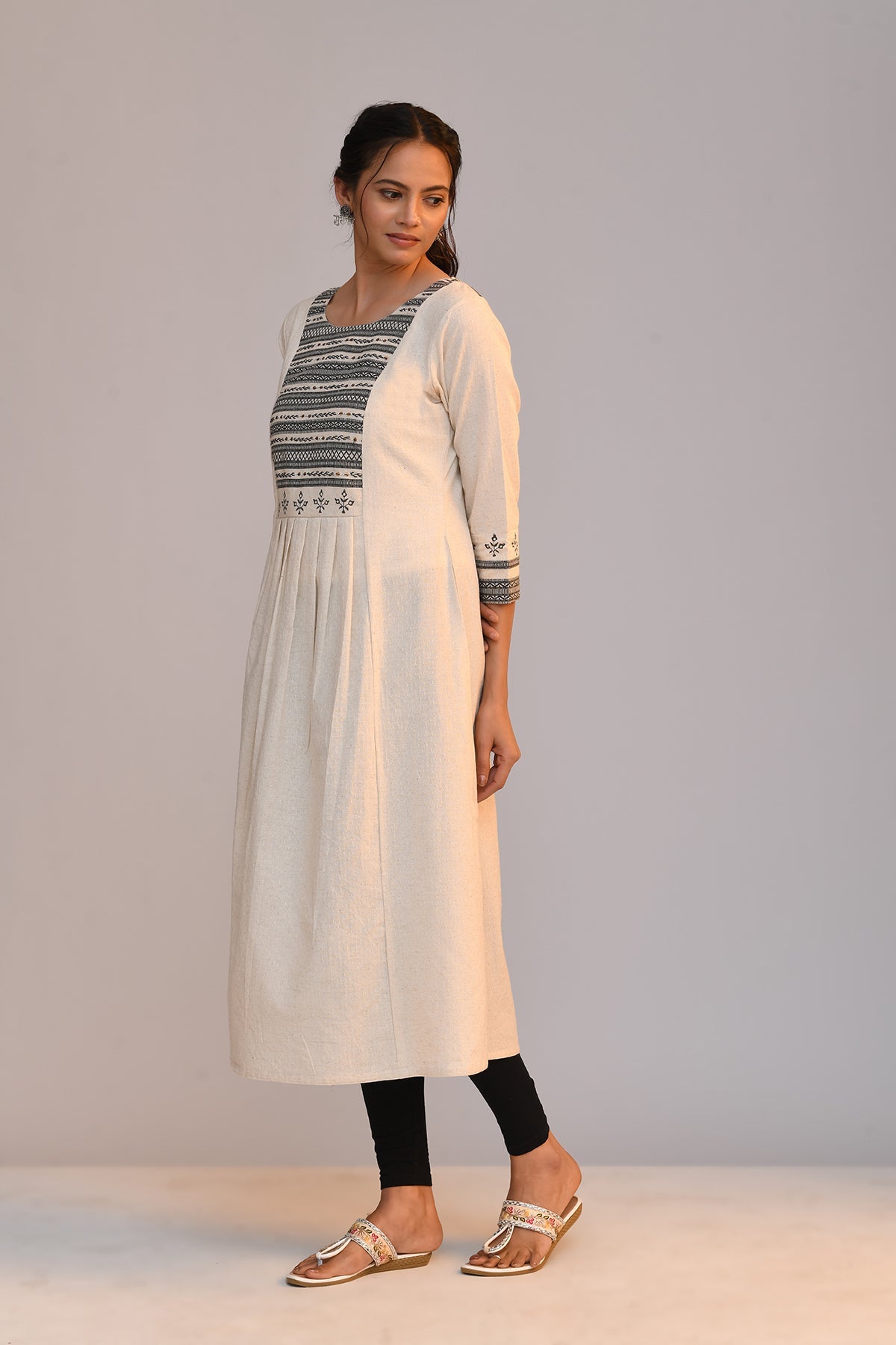 Cream Yoke Embroidered Kurta