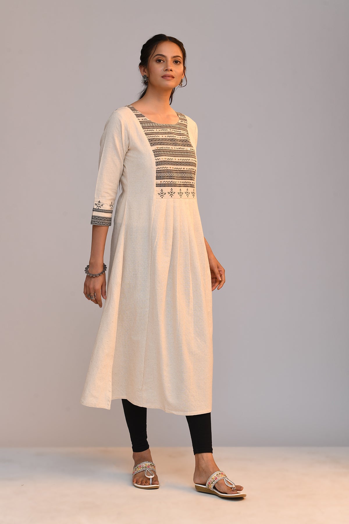 Cream Yoke Embroidered Kurta