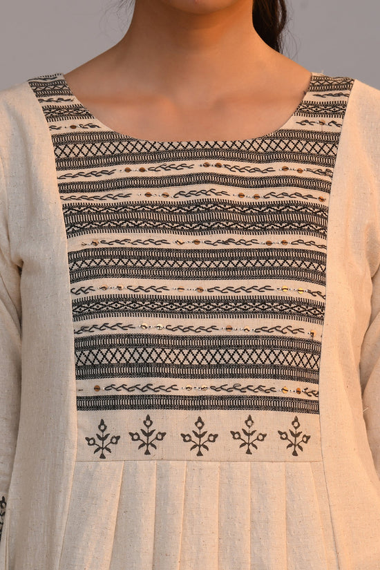 Cream Yoke Embroidered Kurta