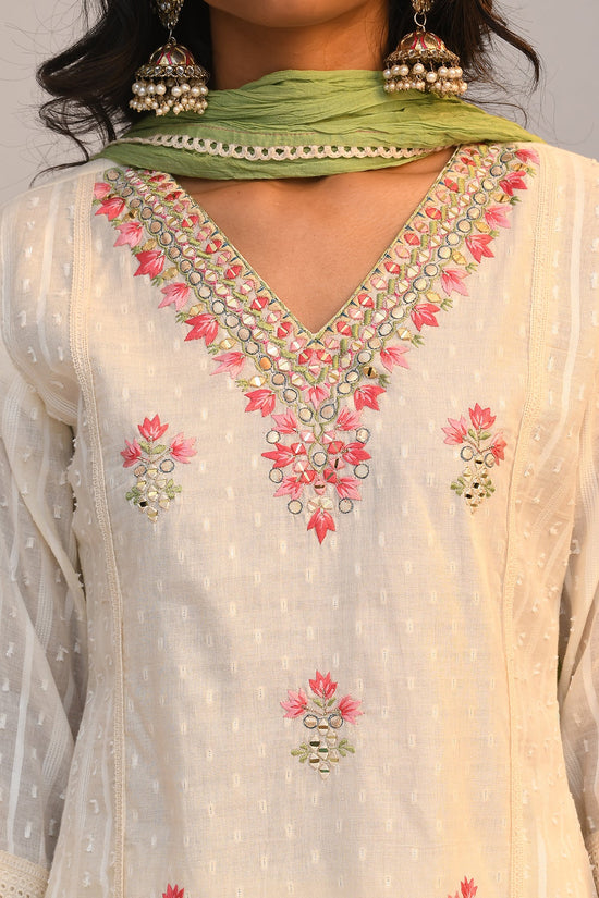 Cream Embroidered Kurta Set