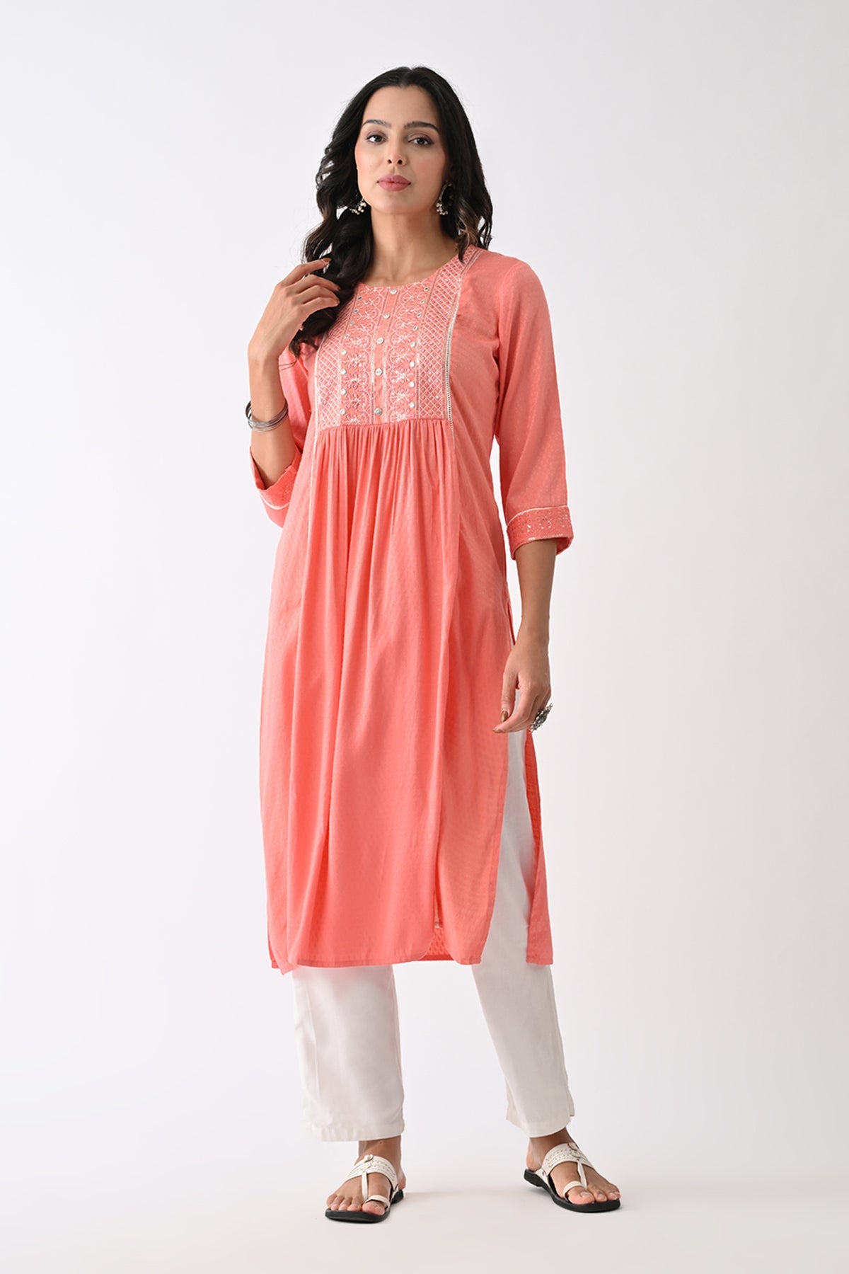 Peach Self-Design Kurta
