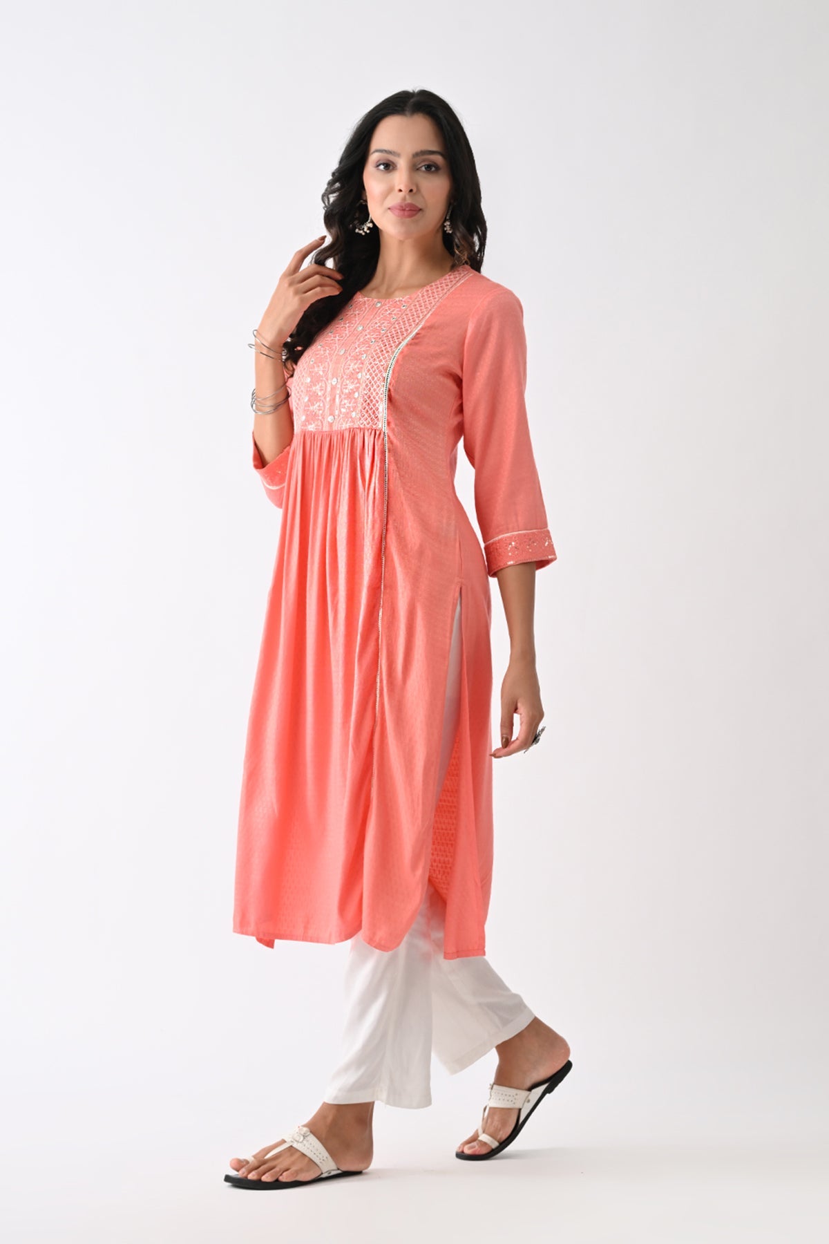 Peach Self-Design Kurta