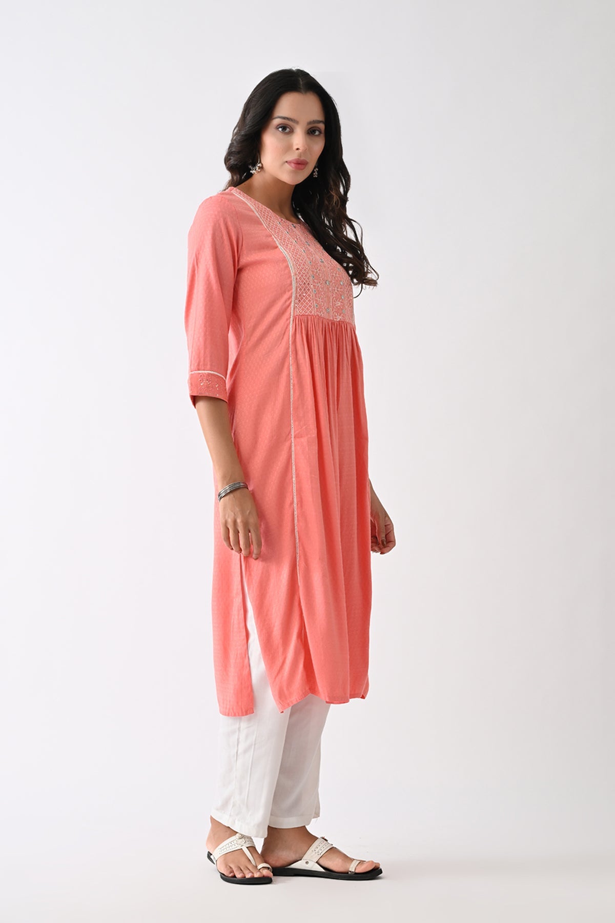 Peach Self-Design Kurta
