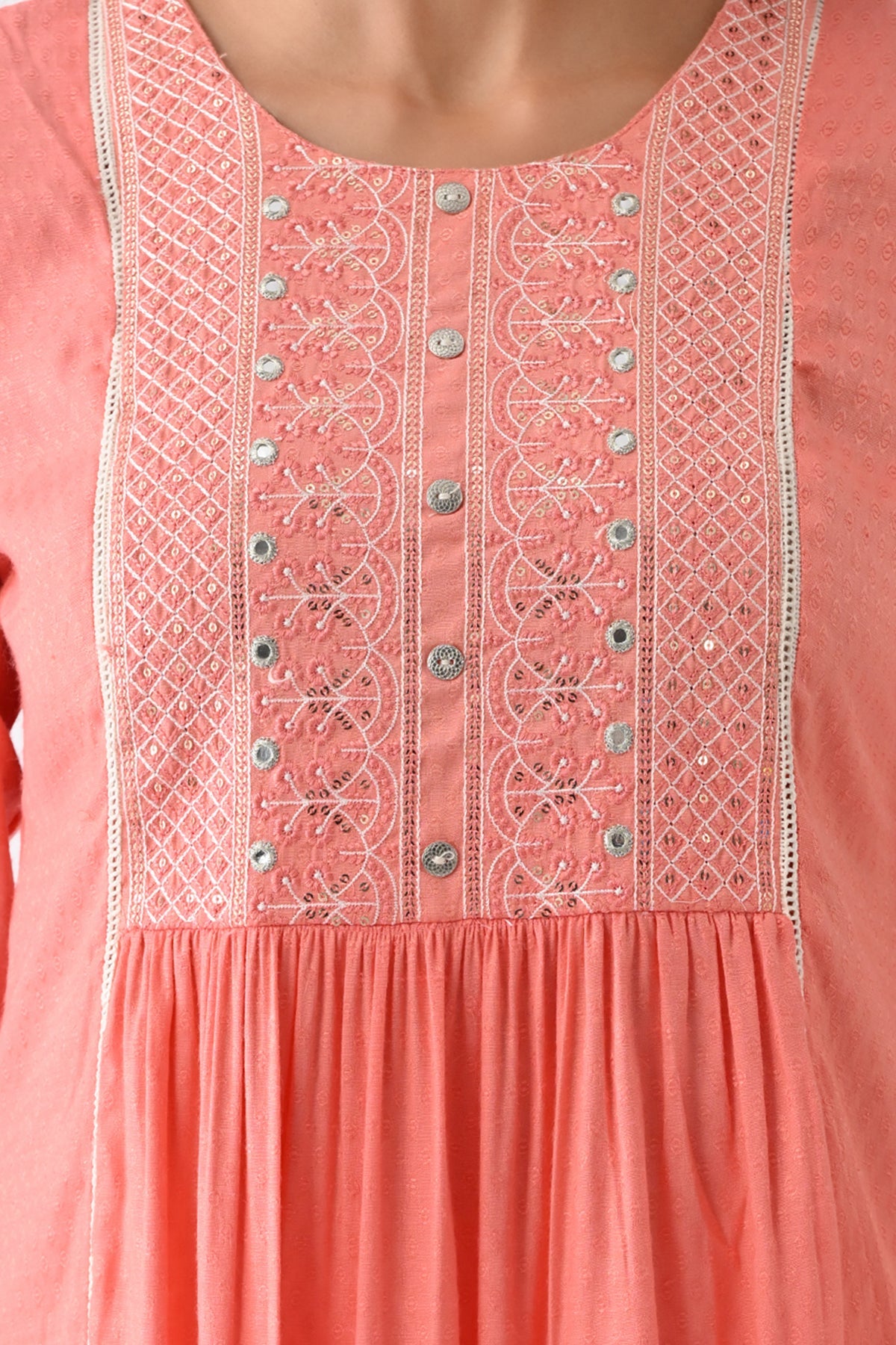 Peach Self-Design Kurta
