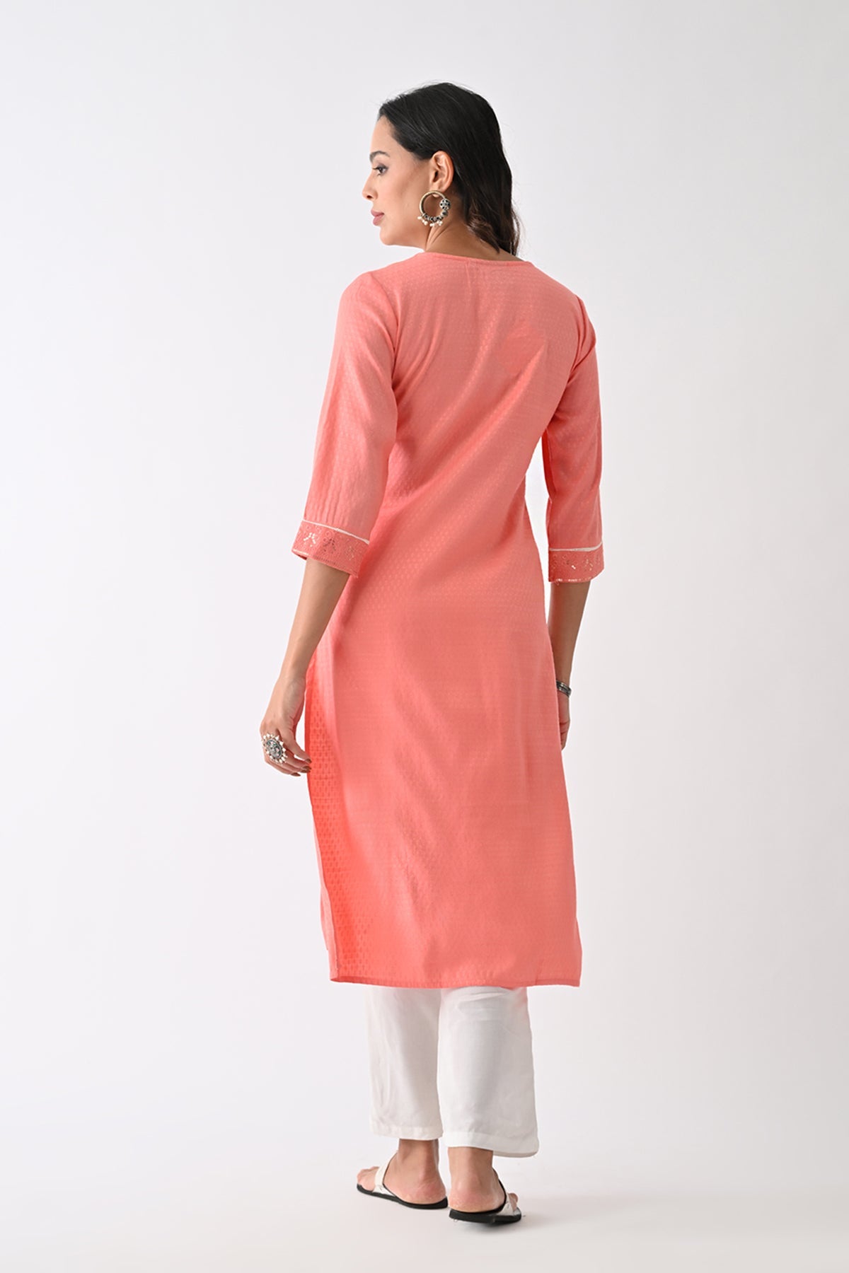 Peach Self-Design Kurta
