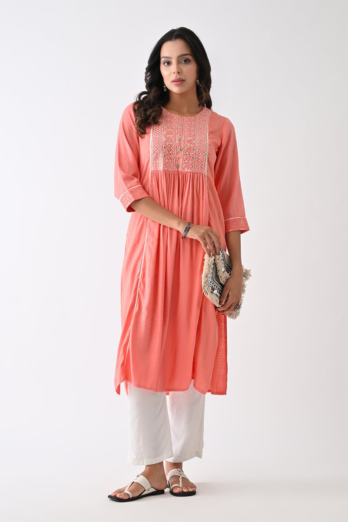 Peach Self-Design Kurta