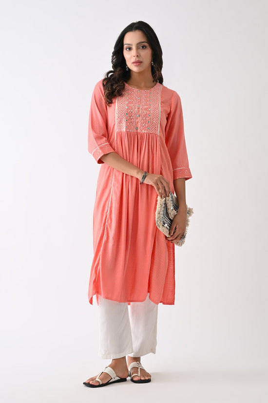 Peach Self-Design Kurta
