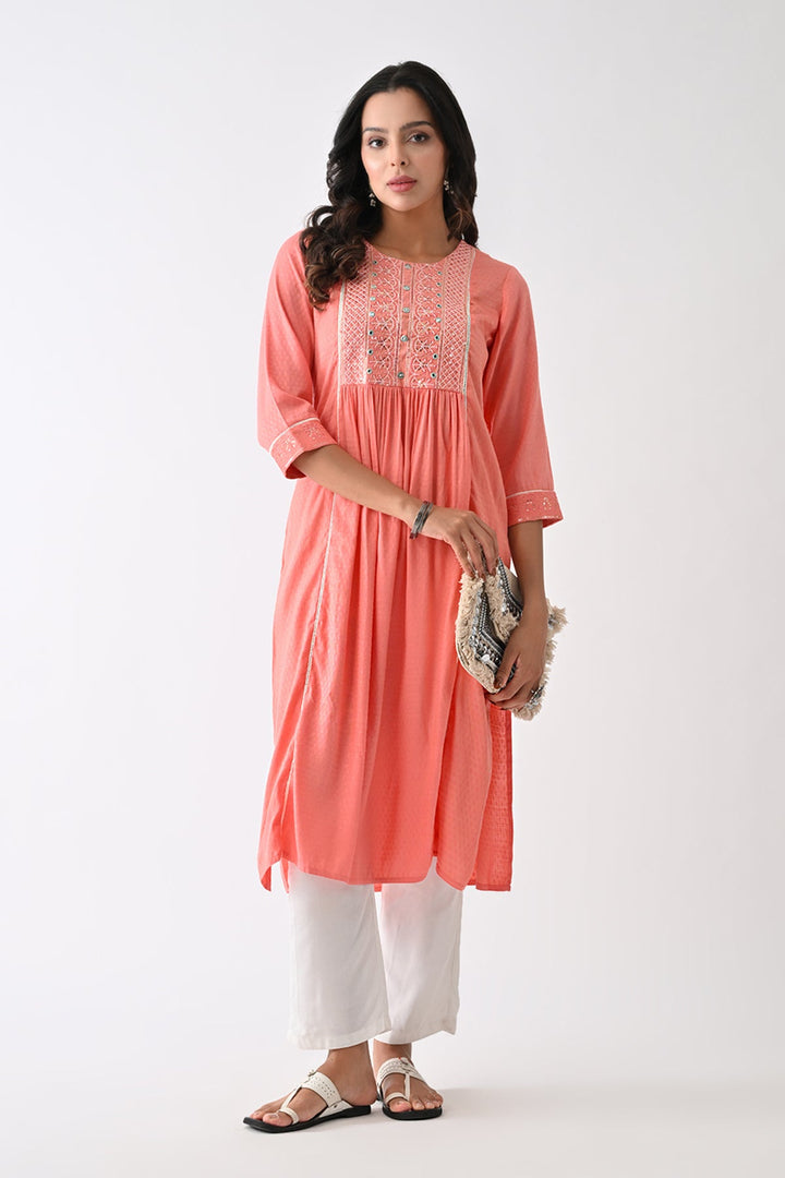 Peach Self-Design Kurta