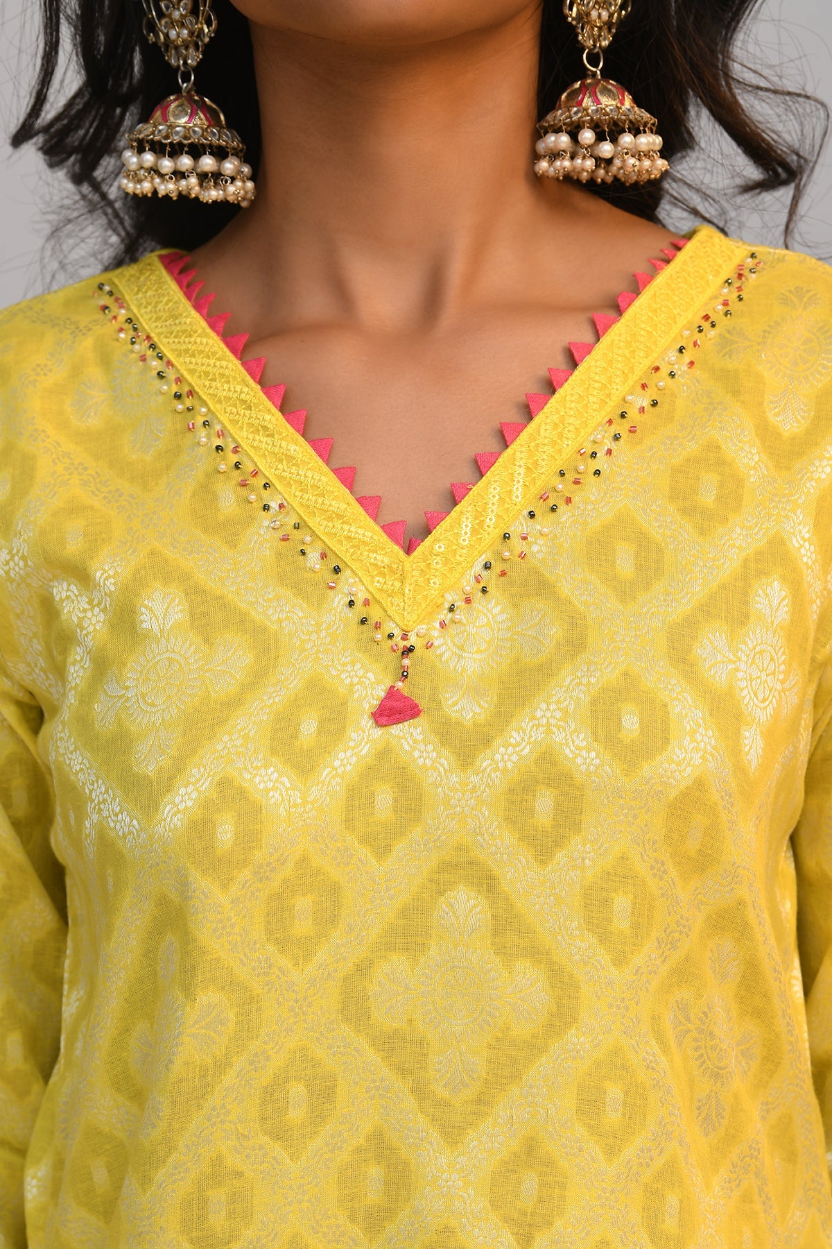 Yellow Printed A Line Kurta 3 Pcs Set