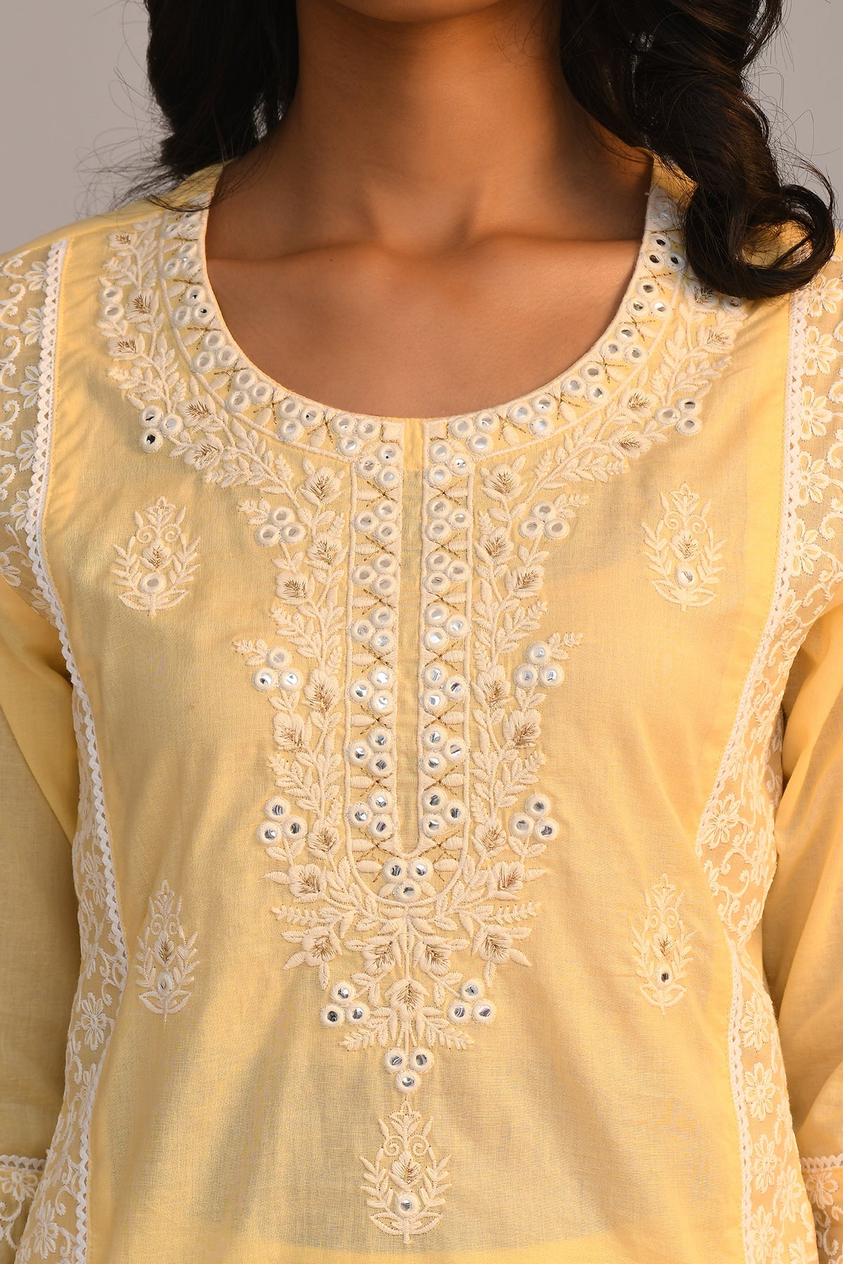 Yellow Embroidered Straight Kurta 2 Pcs Set