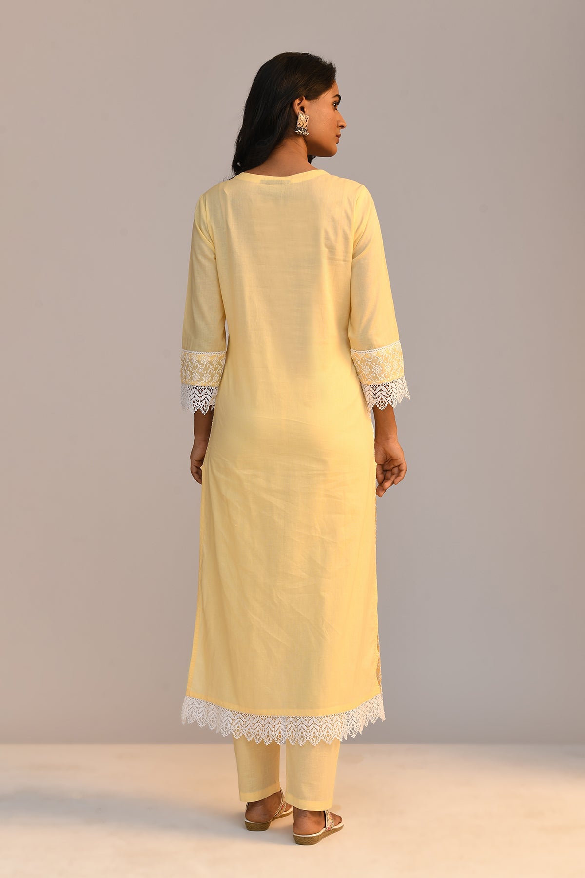 Yellow Embroidered Straight Kurta 2 Pcs Set
