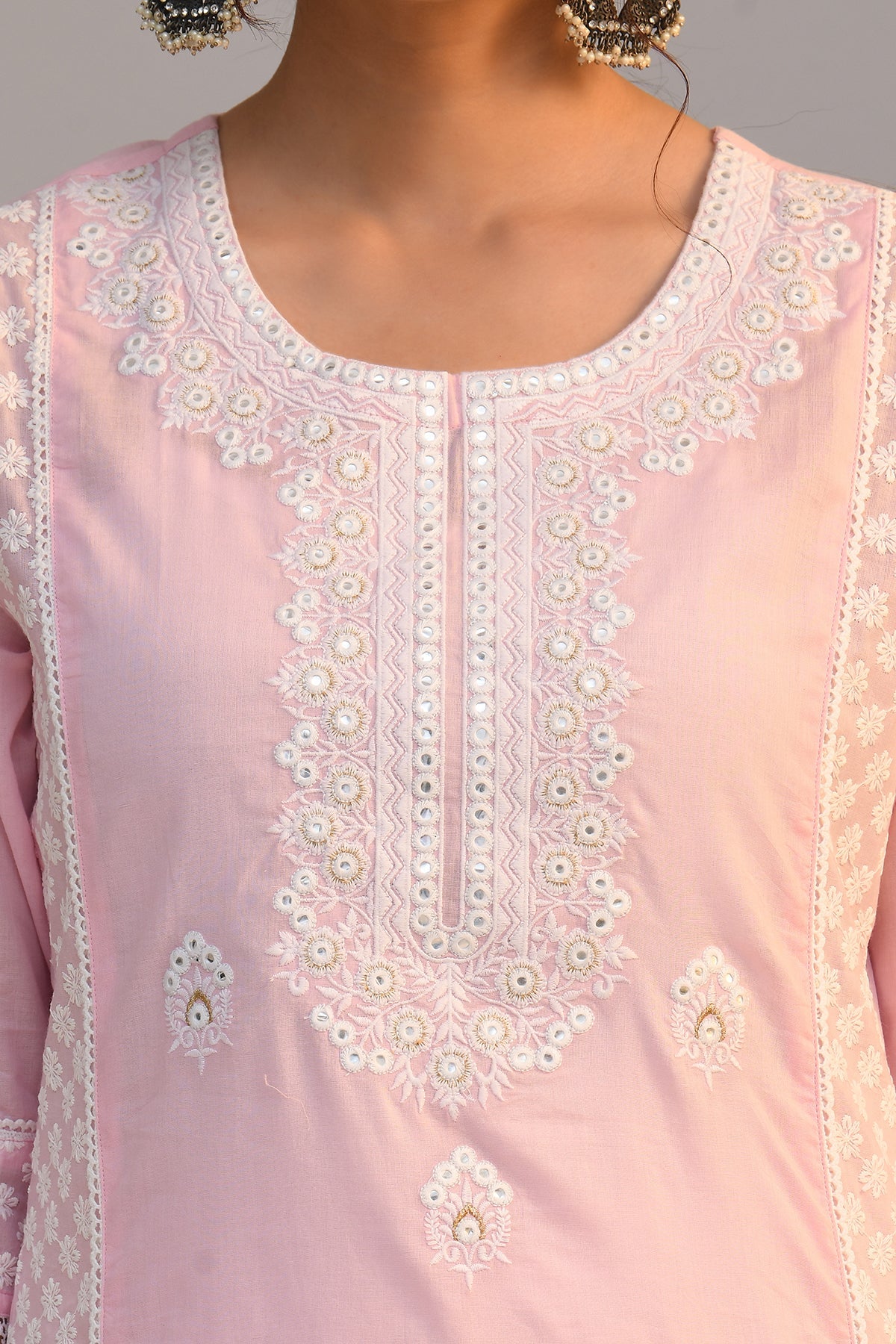 Pink Embroidered Straight Kurta 2 Pcs Set