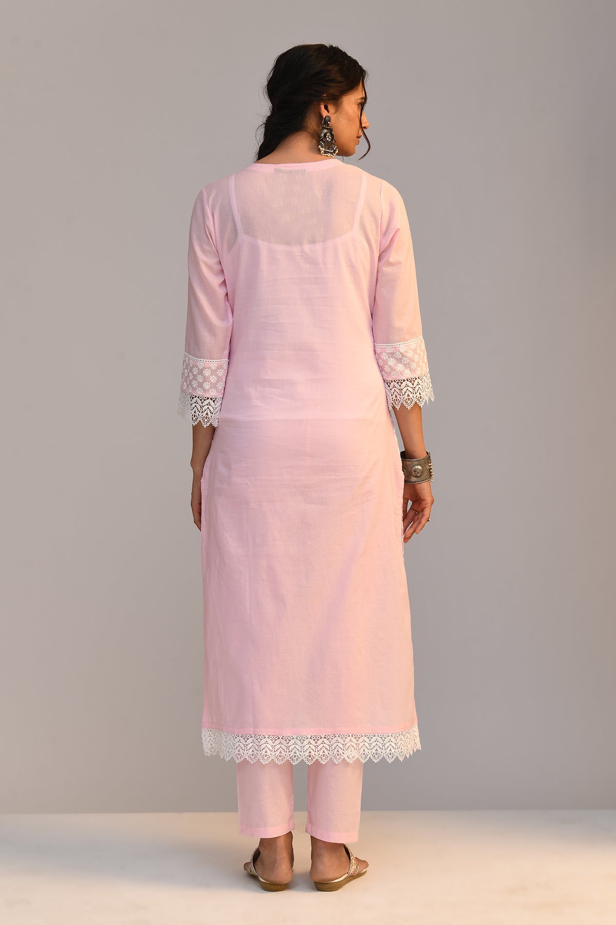 Pink Embroidered Straight Kurta 2 Pcs Set
