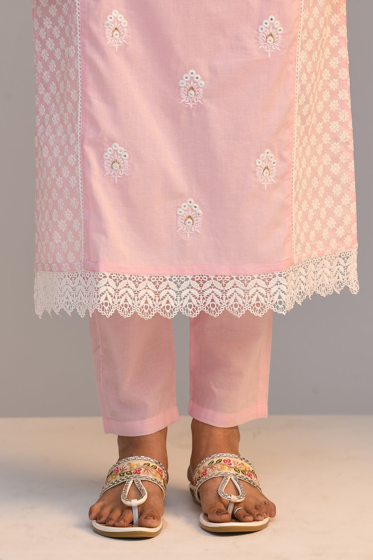 Pink Embroidered Straight Kurta 2 Pcs Set