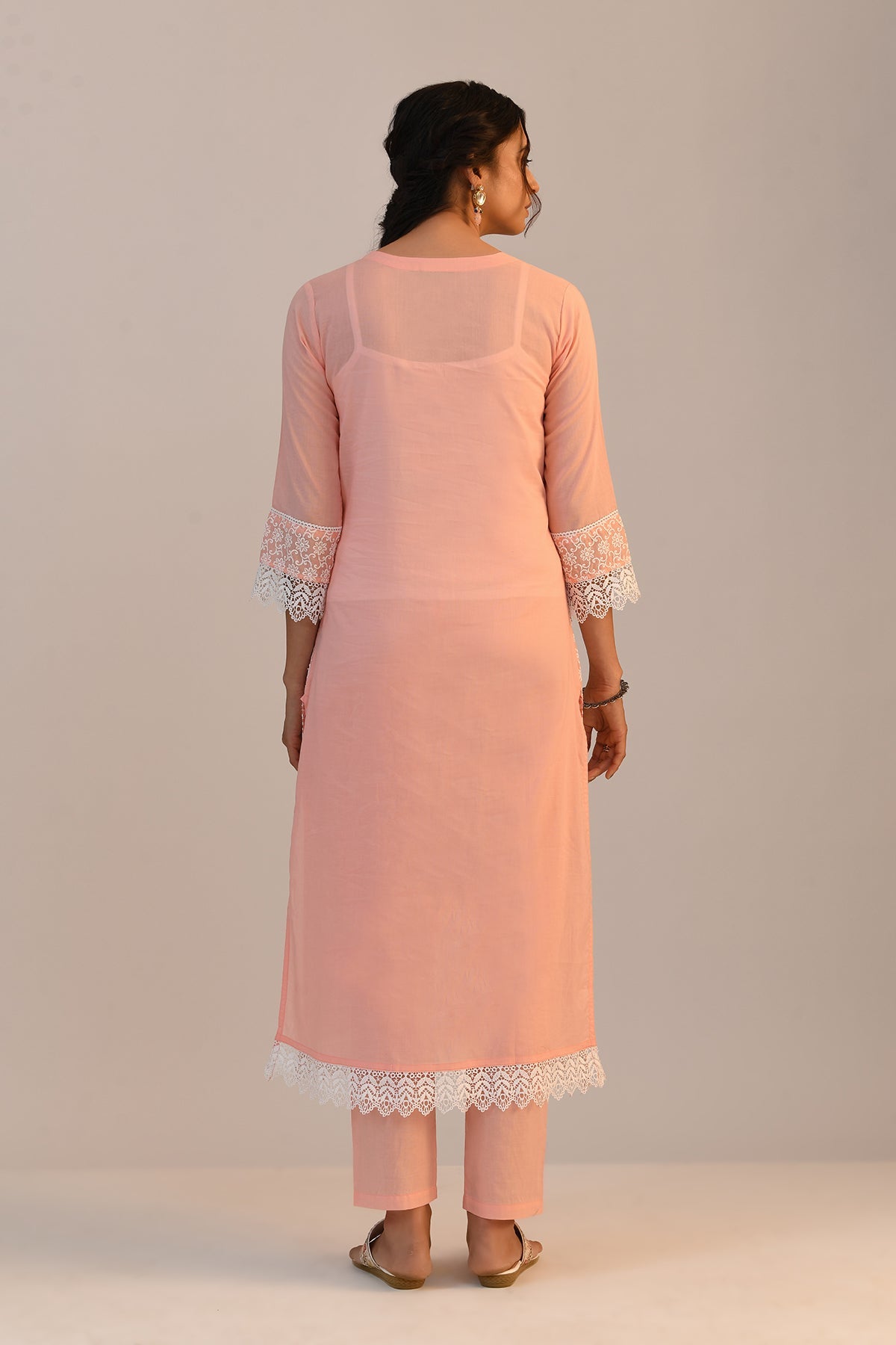 Peach Embroidered Straight Kurta 2 Pcs Set