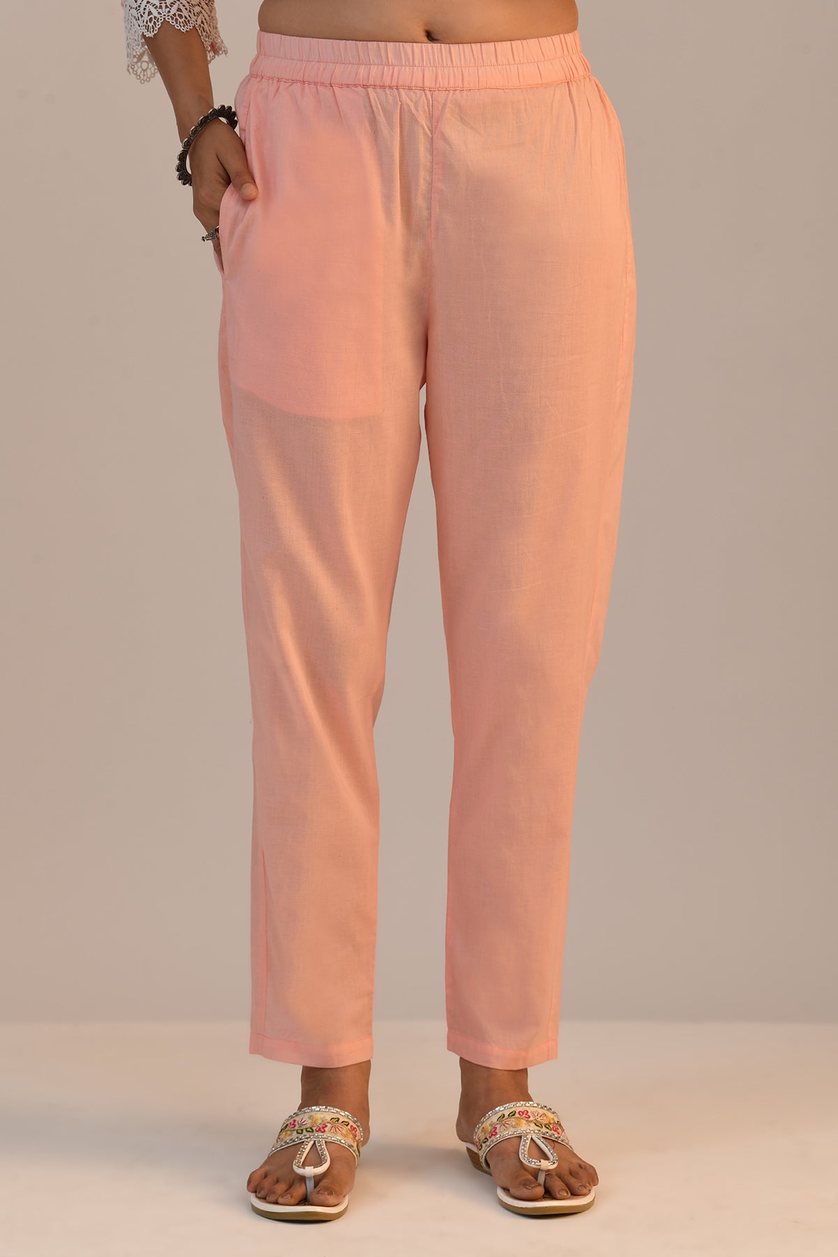 Peach Embroidered Straight Kurta 2 Pcs Set