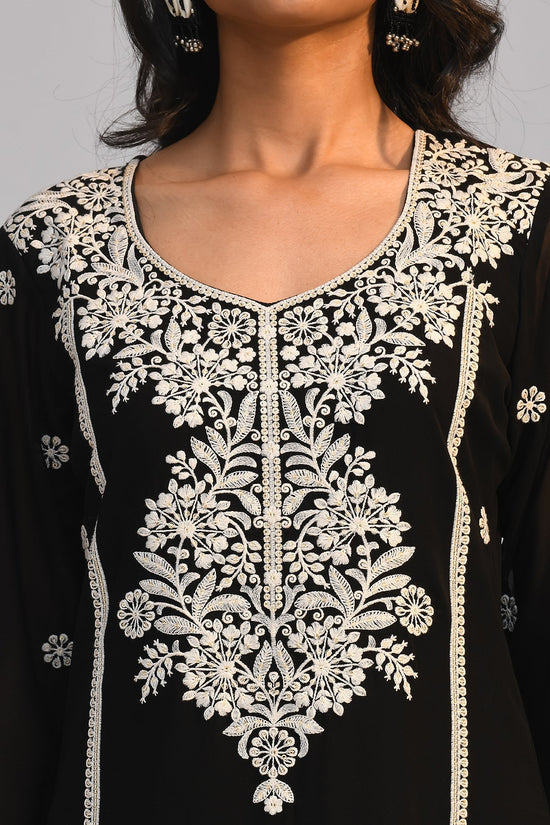 Black Chikankari Straight Kurta 3 Pcs Set