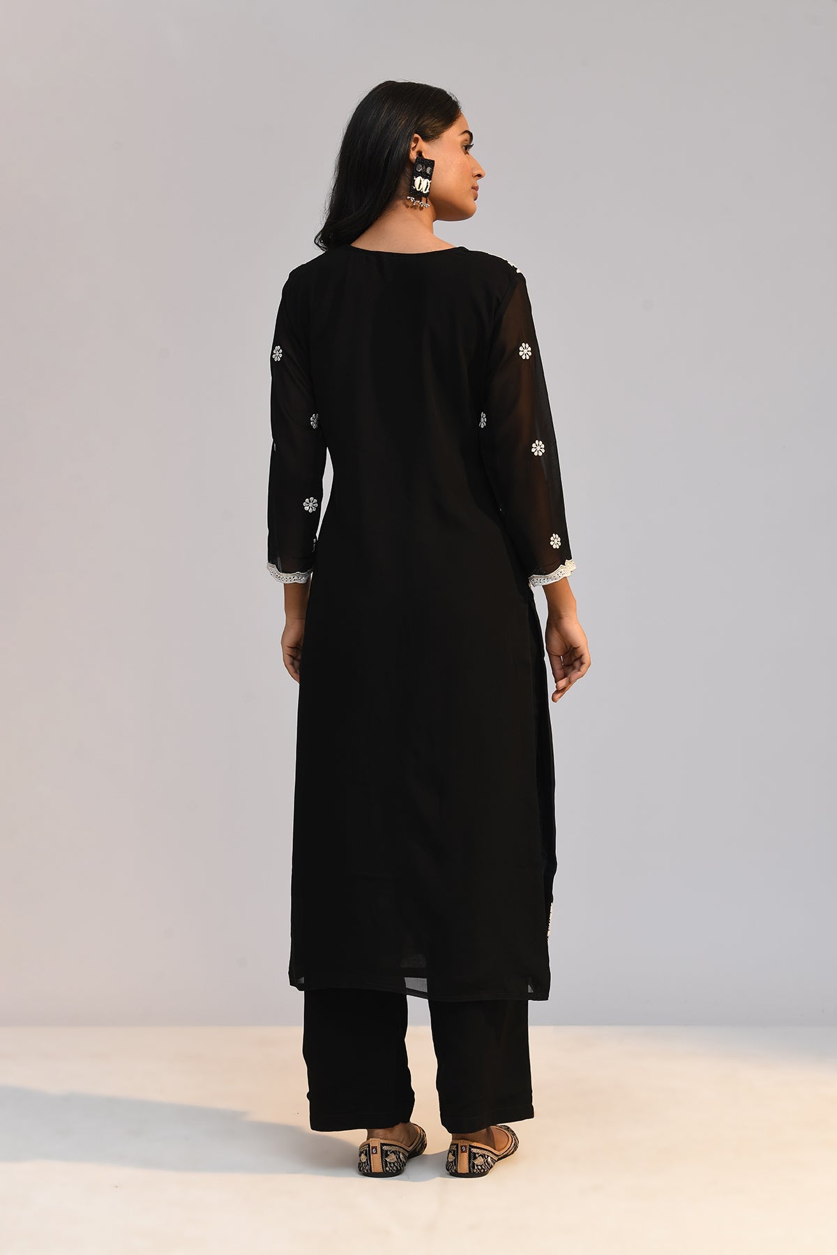 Black Chikankari Straight Kurta 3 Pcs Set