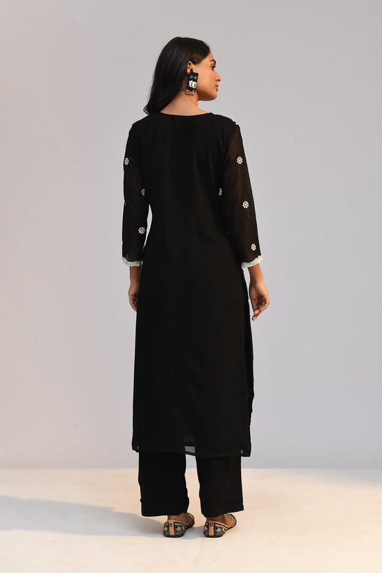Black Chikankari Straight Kurta 3 Pcs Set