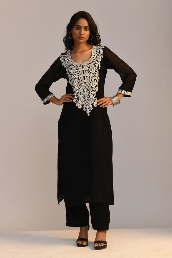 Black Chikankari Straight Kurta Set