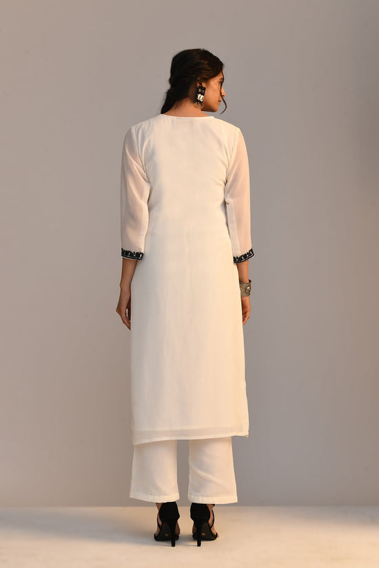 Cream Embroidered Straight Kurta Set