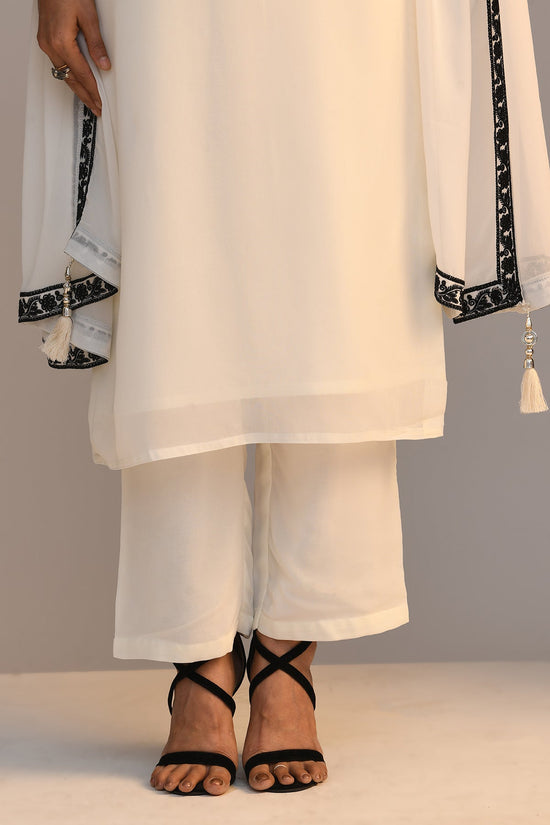 Cream Embroidered Straight Kurta Set