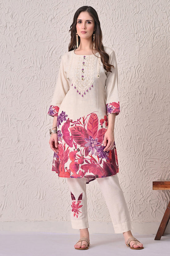Cream Printed Kurta 2 Pcs Set
