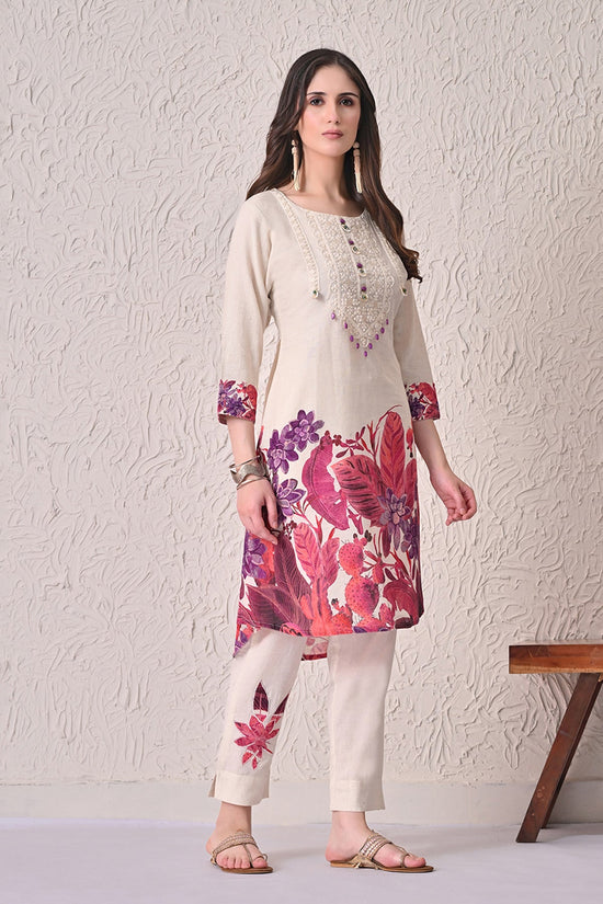 Cream Printed Kurta 2 Pcs Set