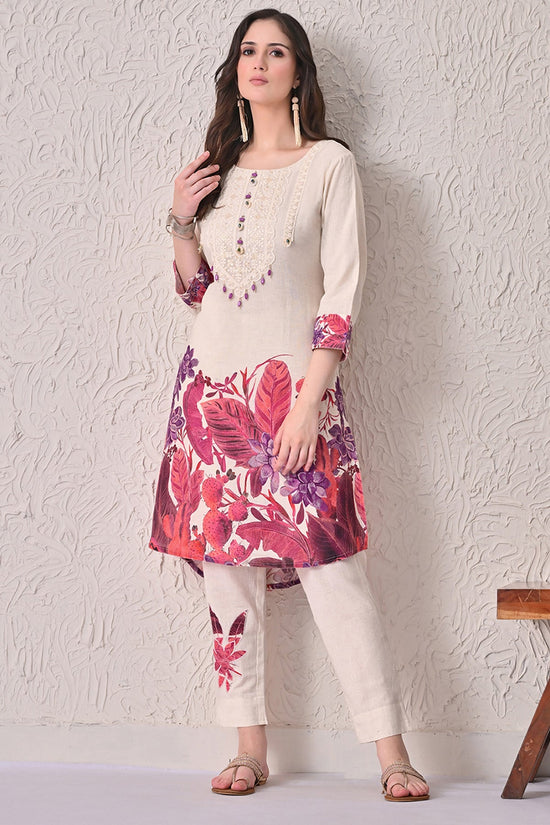 Cream Printed Kurta 2 Pcs Set