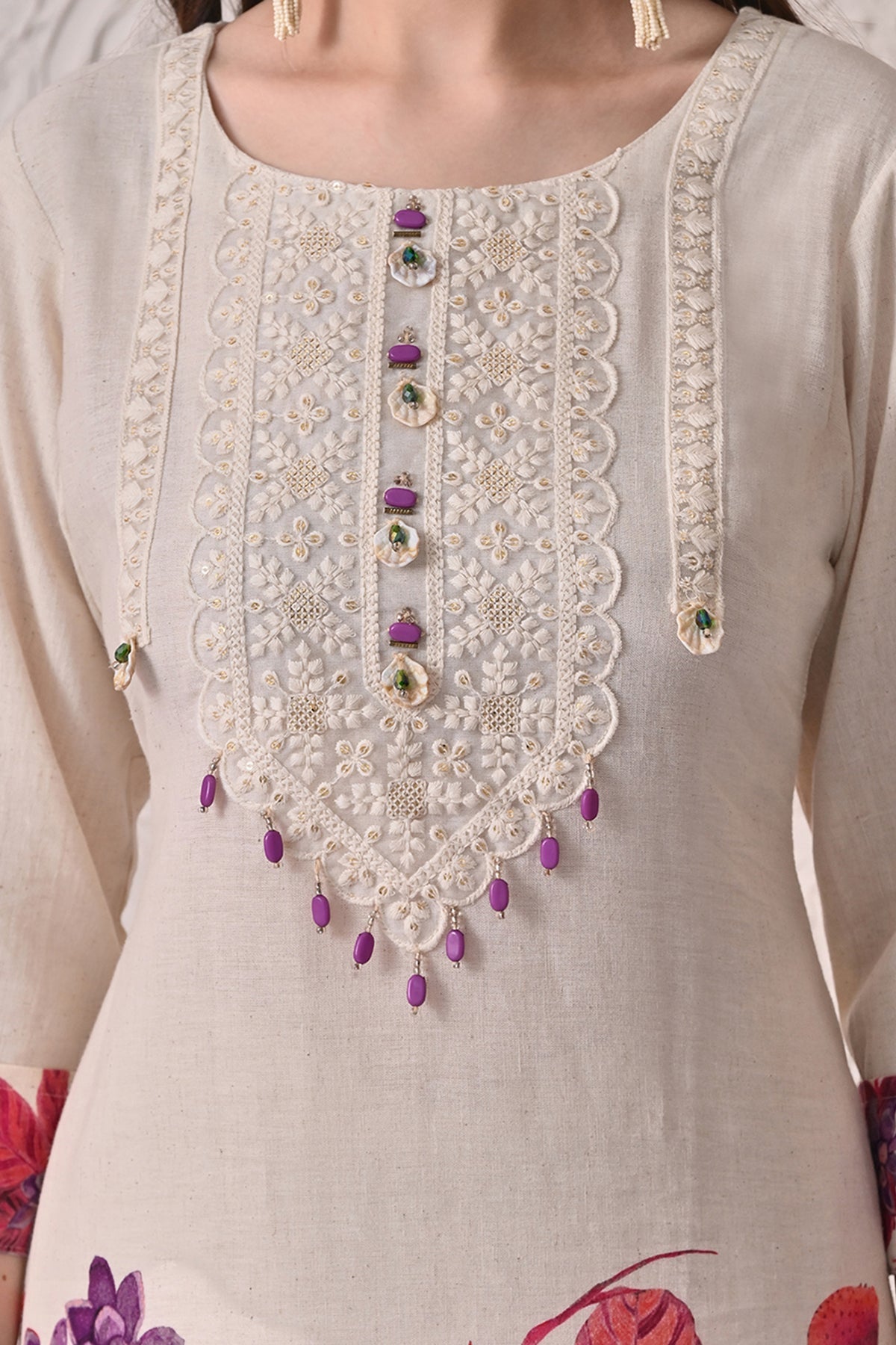 Cream Printed Kurta 2 Pcs Set