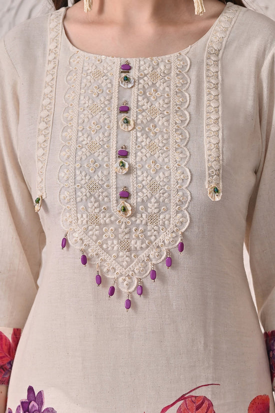 Cream Printed Kurta 2 Pcs Set