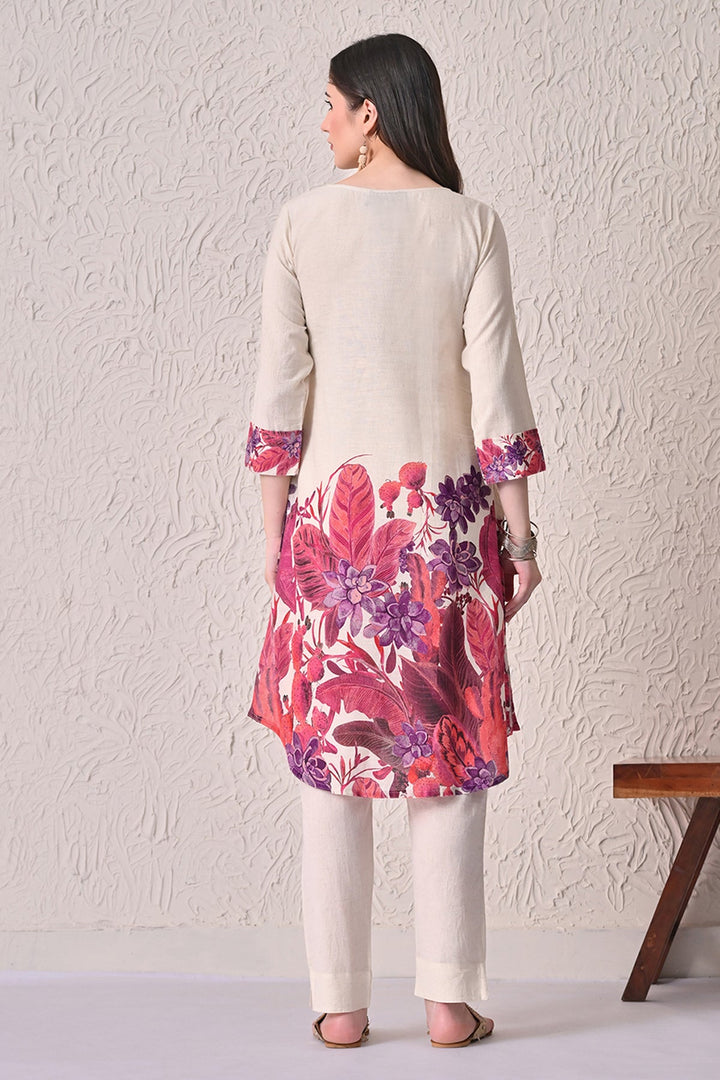 Cream Printed Kurta 2 Pcs Set