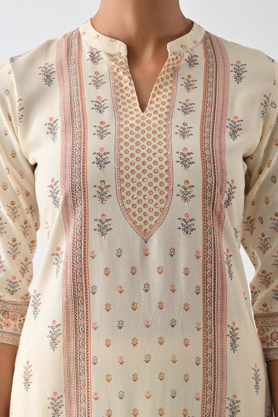 Cream Printed Kurta Set (3 Piece)