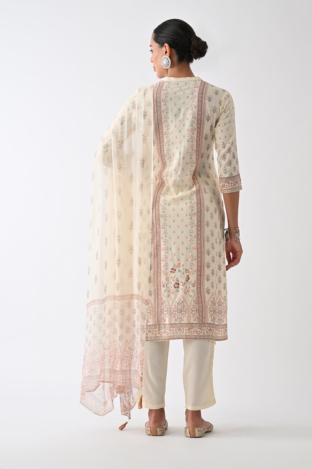 Cream Printed Kurta 3 Pcs Set