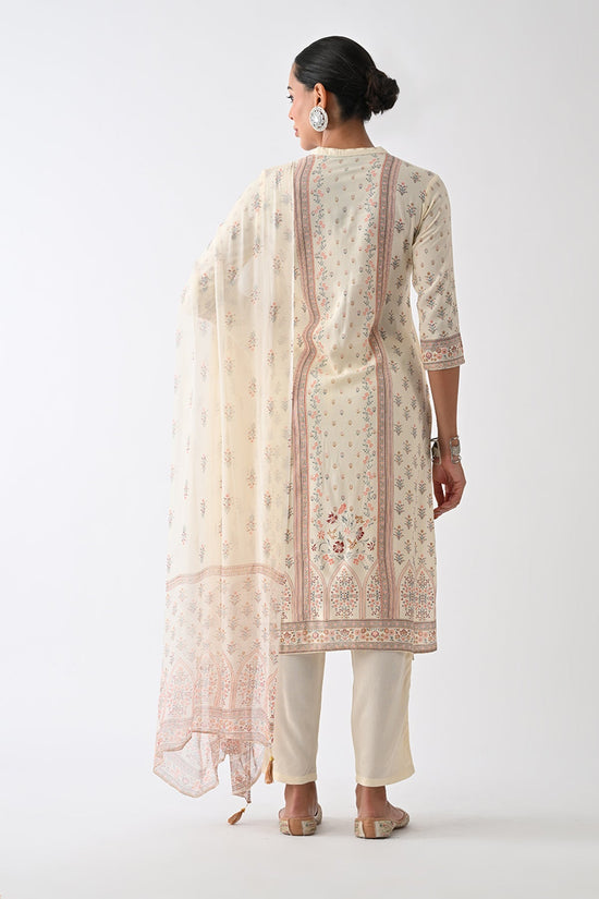Cream Printed Kurta Set (3 Piece)